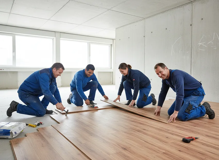 Bodenverleger beim Verlegen von Klicklaminat Biblis Worms Mannheim Darmstadt 2