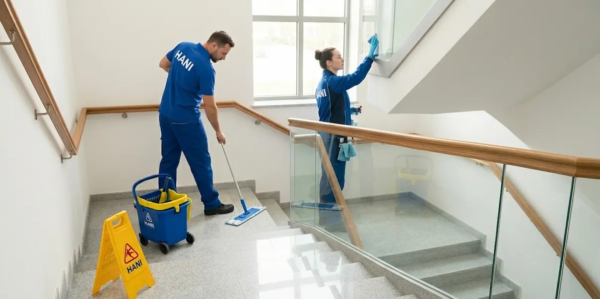 HANI Mitarbeiter bei Treppenhausreinigung